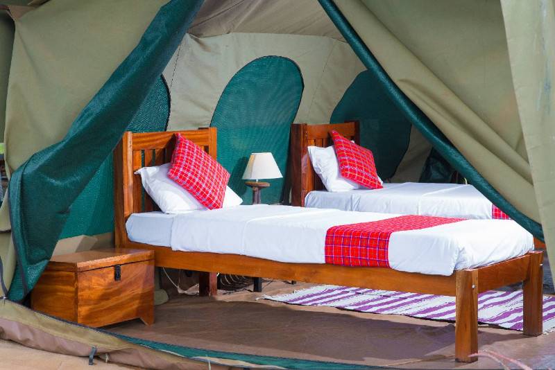Twin-bed safari tent at Kidepo Savannah Lodge